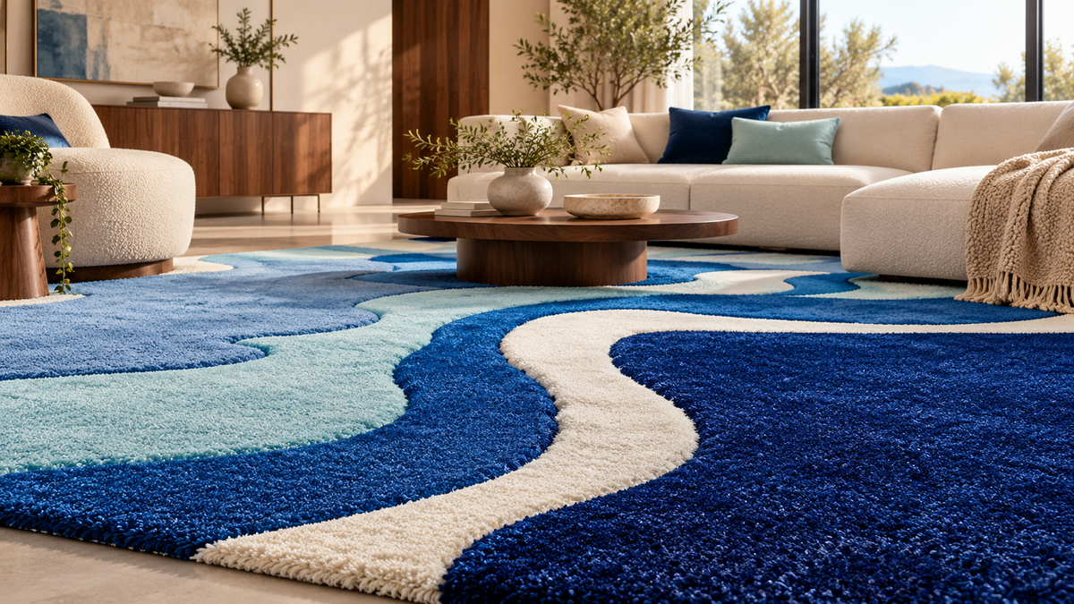 Modern rust abstract rug dining-room lifestyle