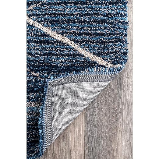 Blue Crosshatch Shaggy Rug