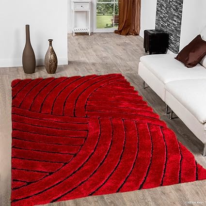 Crimson Arc Shaggy Rug