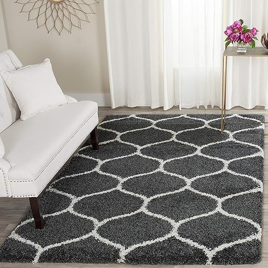 Charcoal Trellis Shaggy Rug