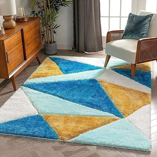 Azure Triangle Shaggy Rug