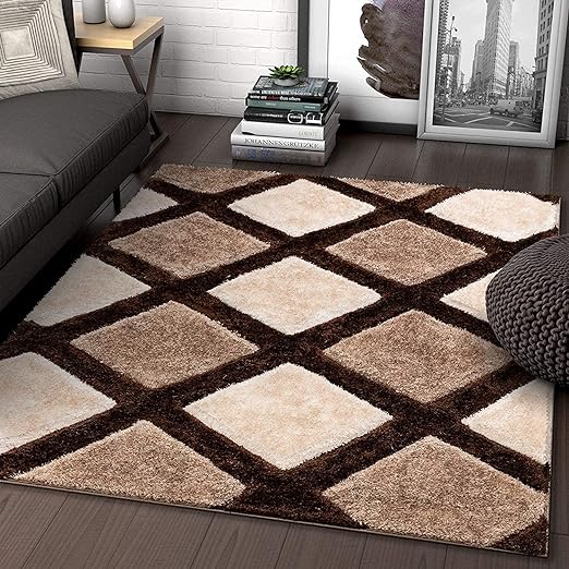Mocha Diamond Shaggy Rug