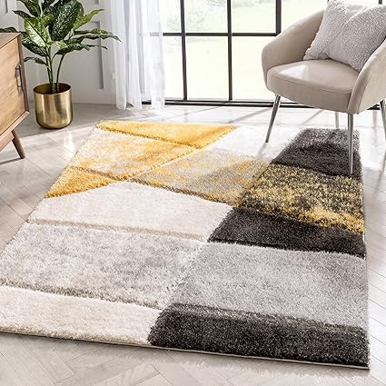 Mustard Band Shaggy Rug
