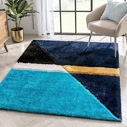 Teal Colorblock Shaggy Rug