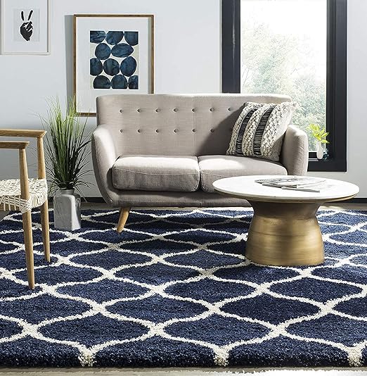 Navy Trellis Shaggy Rug