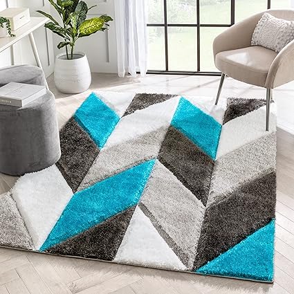 Aqua Chevron Shaggy Rug