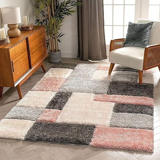 Blush Block Shaggy Rug