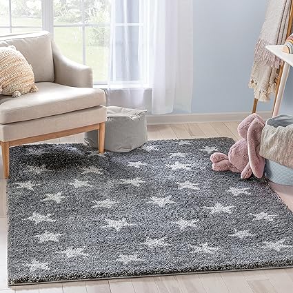 Grey Star Shaggy Rug