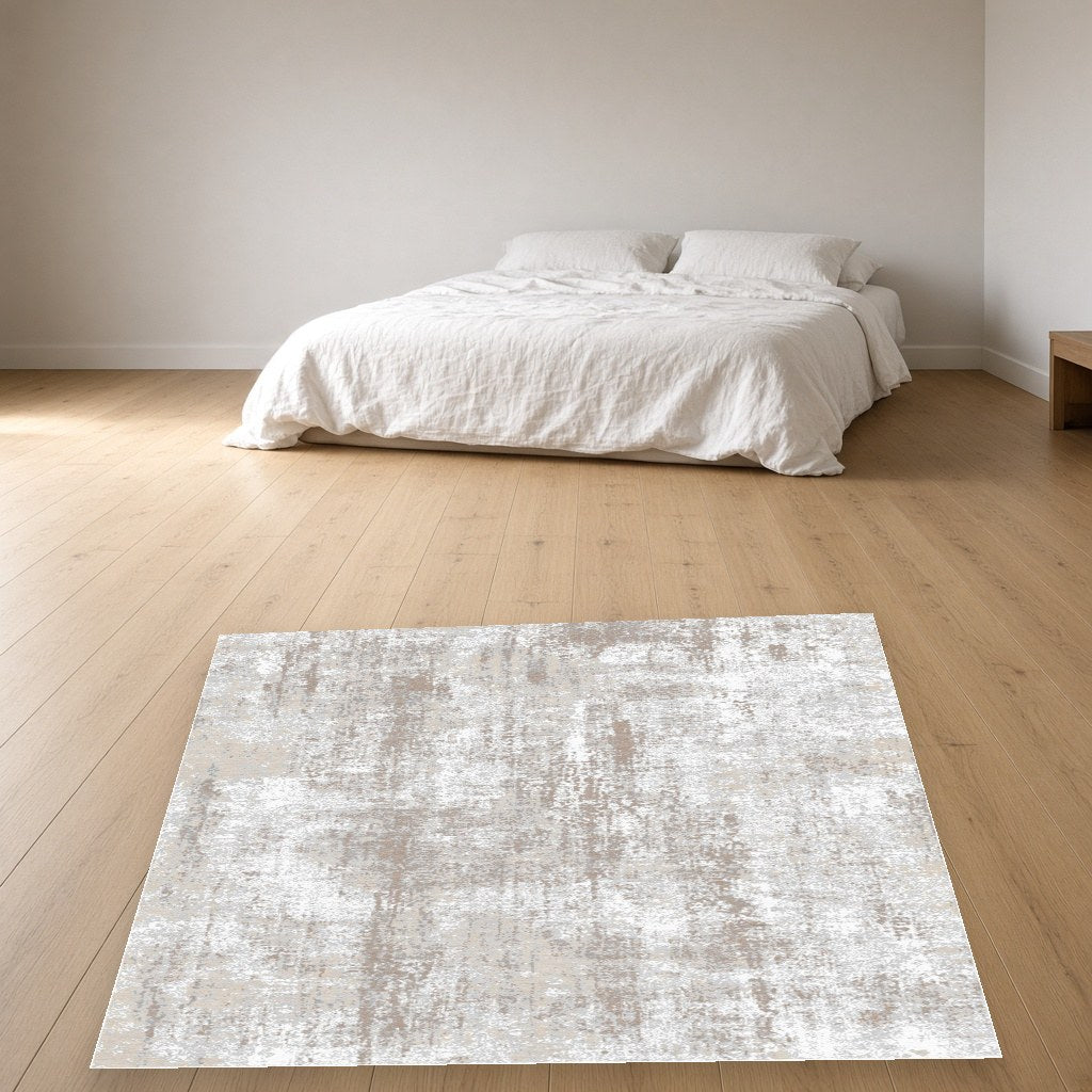 Almond Abstract Texture Modern Area Rug in a bedroom
