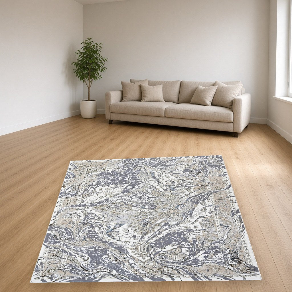 Almond Botanical Leaf Modern Area Rug in a living room