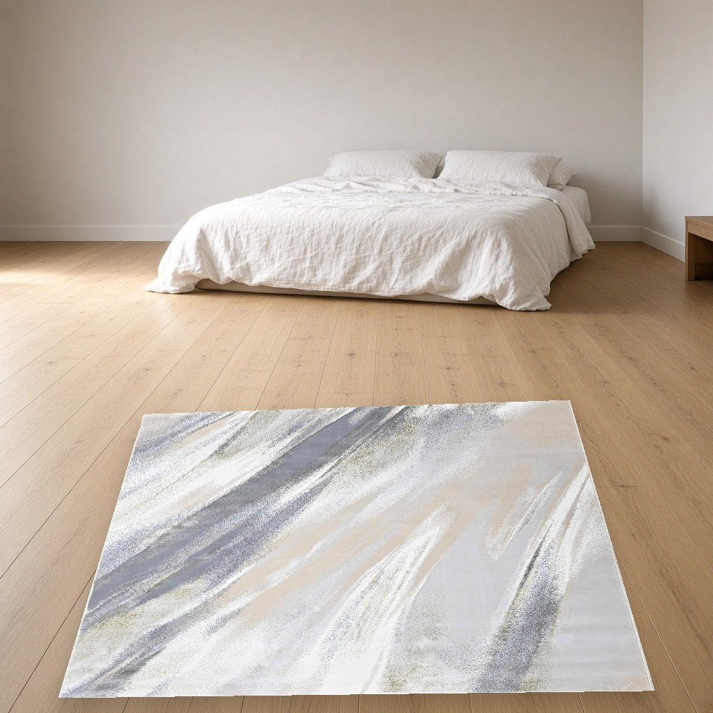 Almond Brushstroke Modern Area Rug in a bedroom