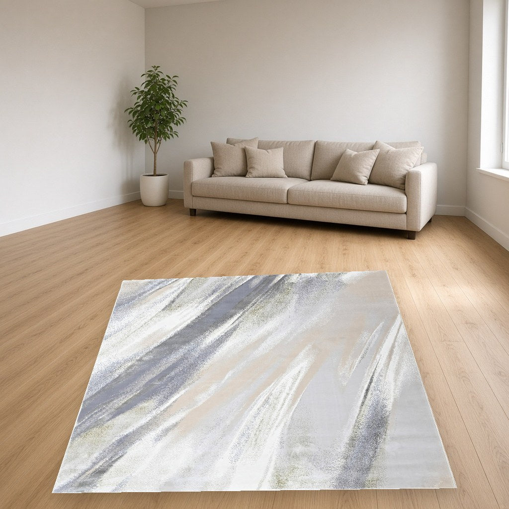 Almond Brushstroke Modern Area Rug in a living room