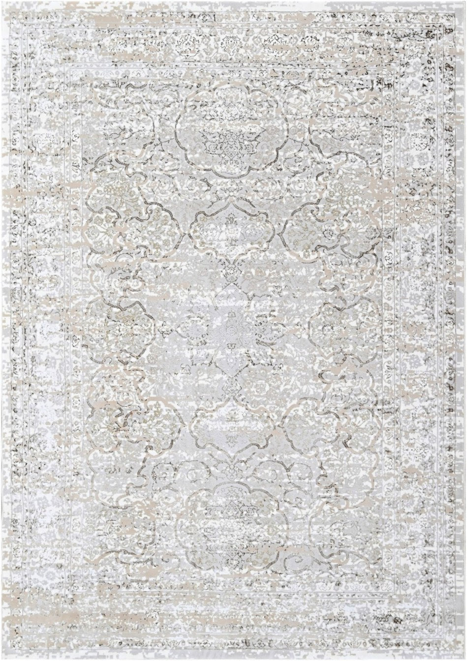 Almond Distressed Medallion Modern Area Rug, flat view
