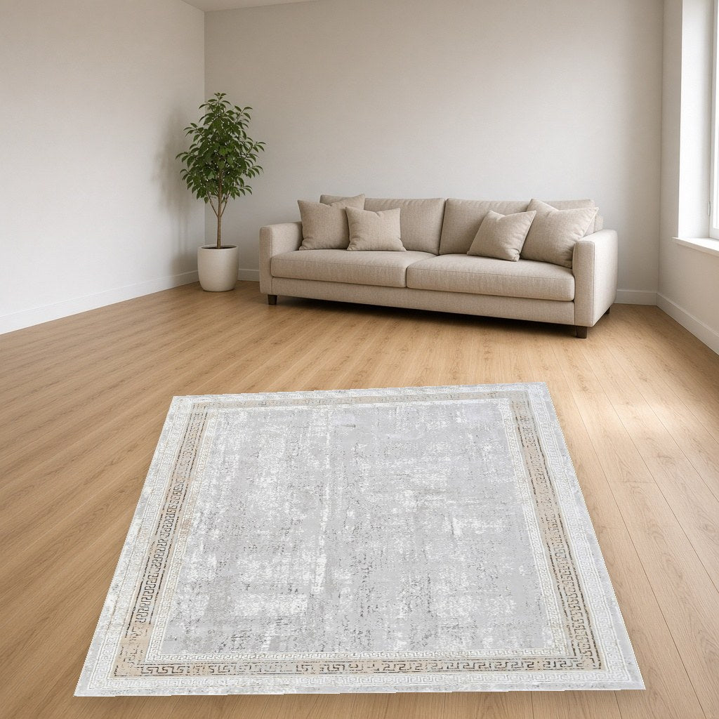 Almond Greek Key Modern Area Rug in a living room