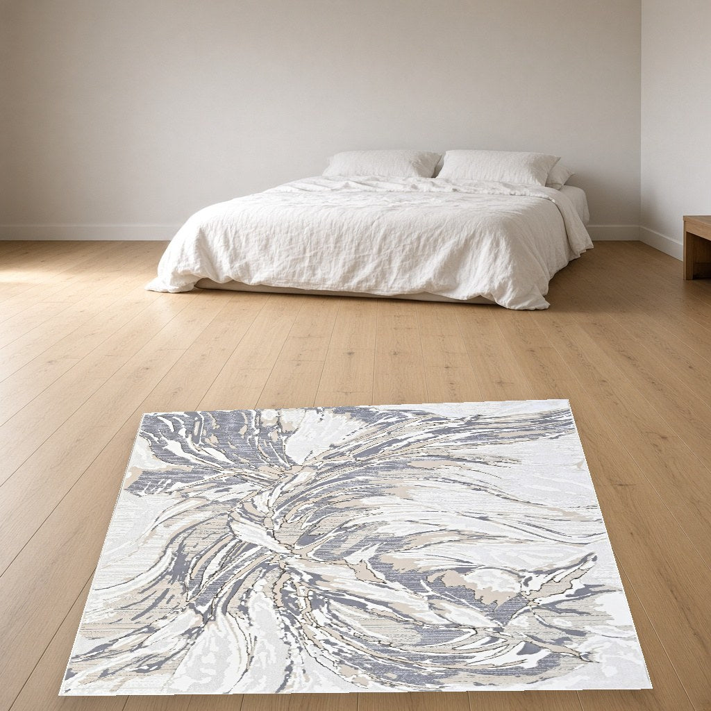 Almond Leaf Splash Modern Area Rug in a bedroom