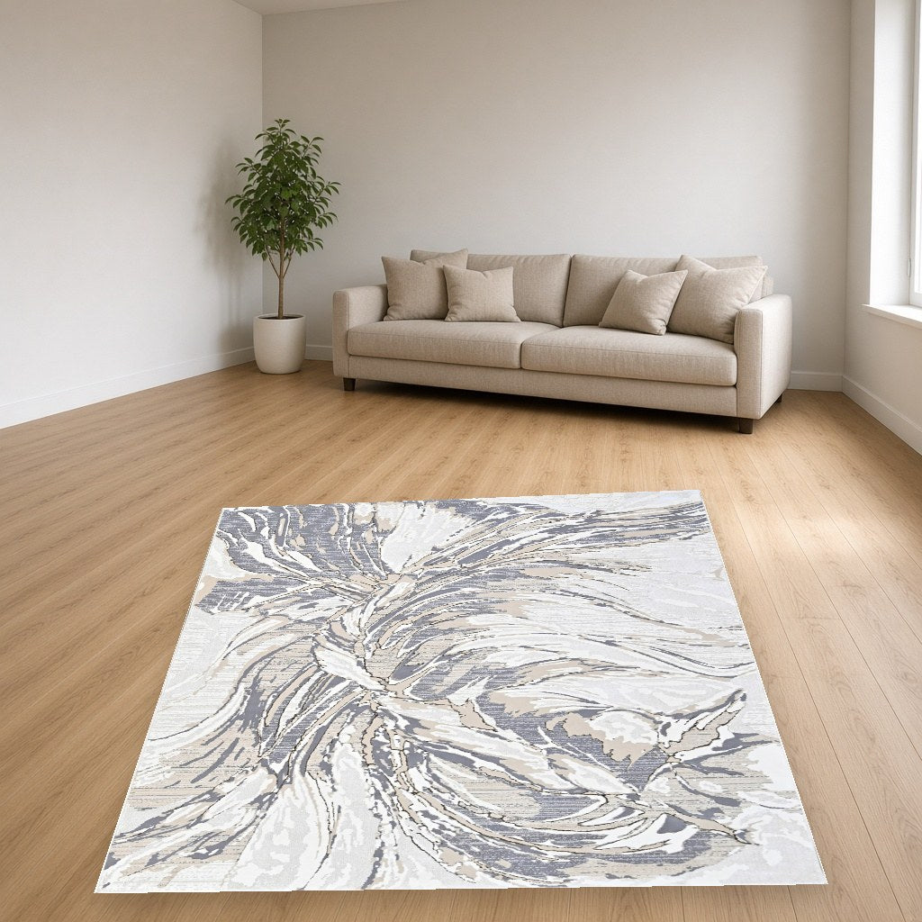 Almond Leaf Splash Modern Area Rug in a living room