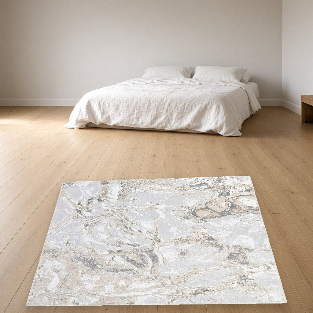 Almond Marble Cloud Modern Area Rug in a bedroom