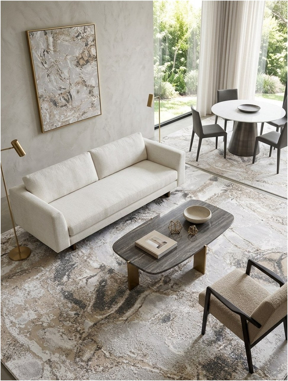 Almond Marble Cloud Modern Area Rug in a modern room