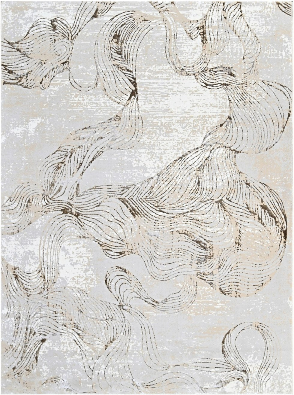 Almond Marble Swirl Modern Area Rug, flat view