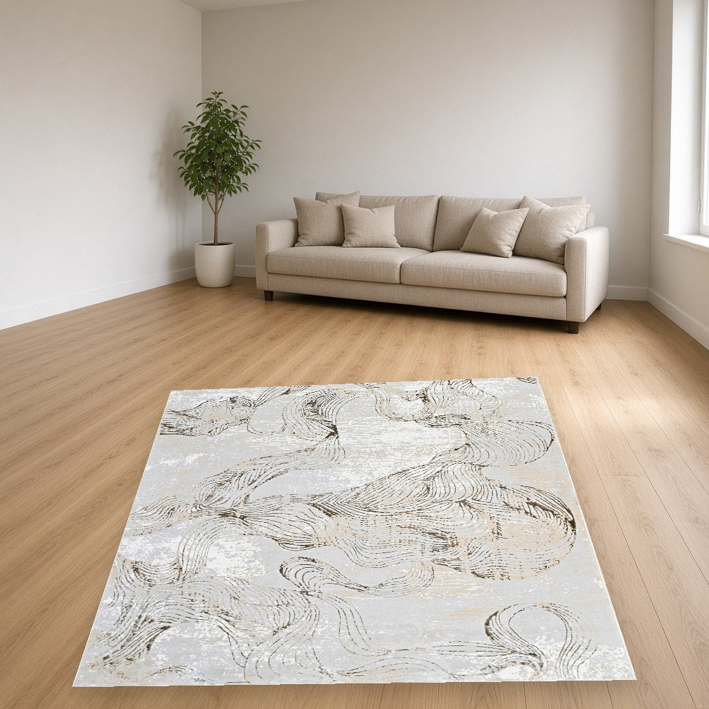 Almond Marble Swirl Modern Area Rug in a living room