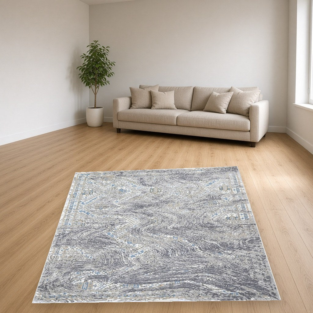 Almond Ornament Medallion Modern Area Rug in a living room