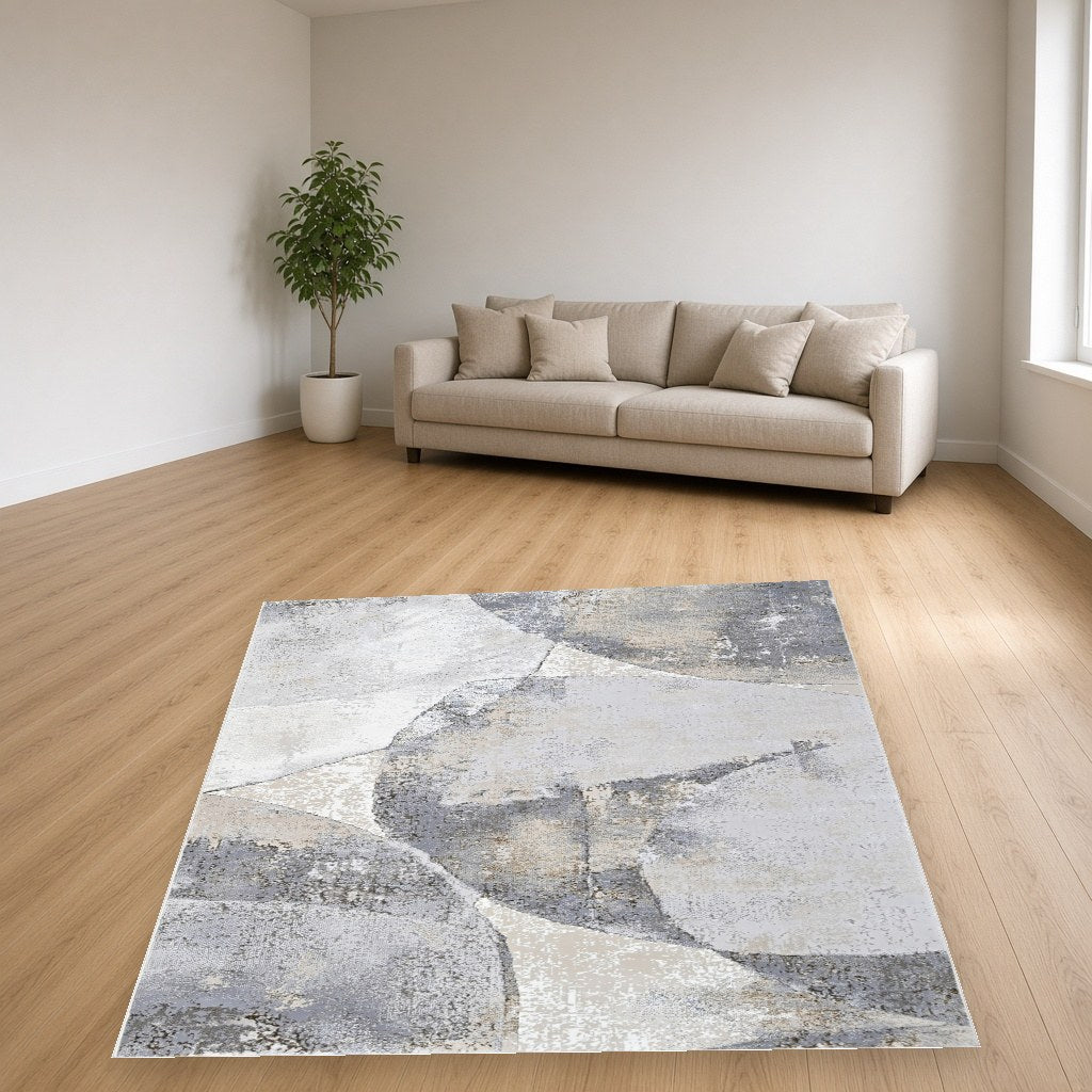 Almond Stone Block Modern Area Rug in a living room