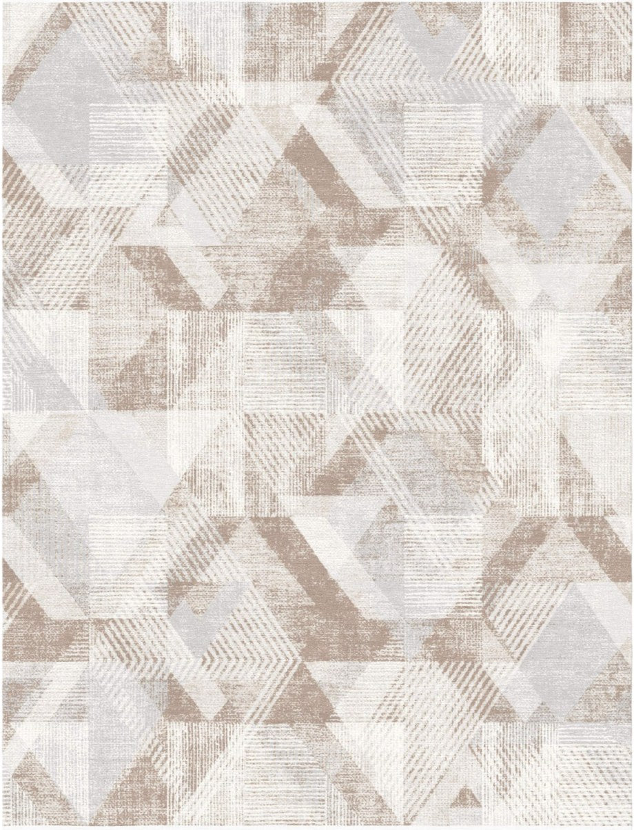 Almond Triangle Grid Modern Area Rug, flat view