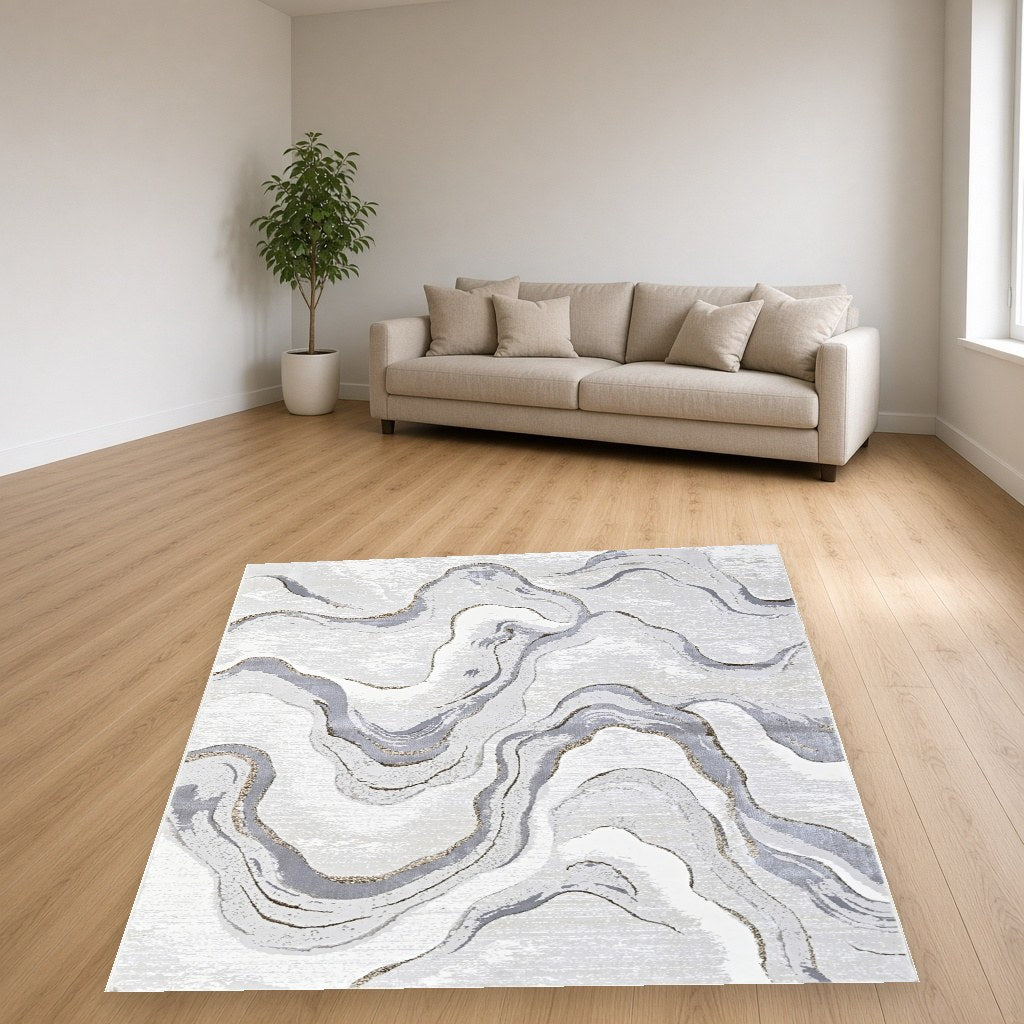 Almond Wave Marble Modern Area Rug in a living room