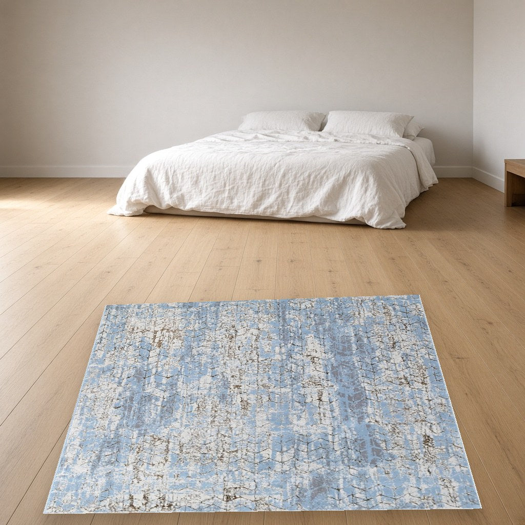 Iron Abstract Splash Modern Area Rug in a bedroom