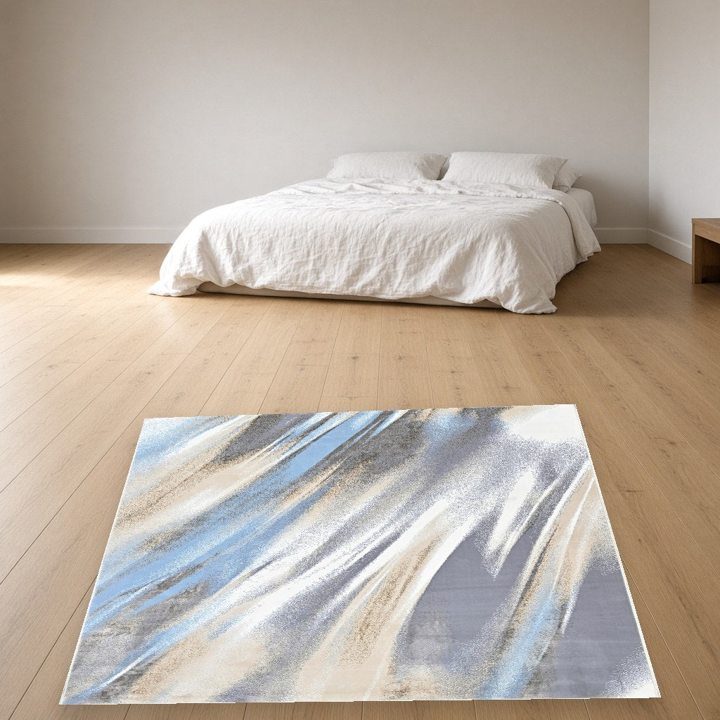 Iron Brushstroke Modern Area Rug in a bedroom