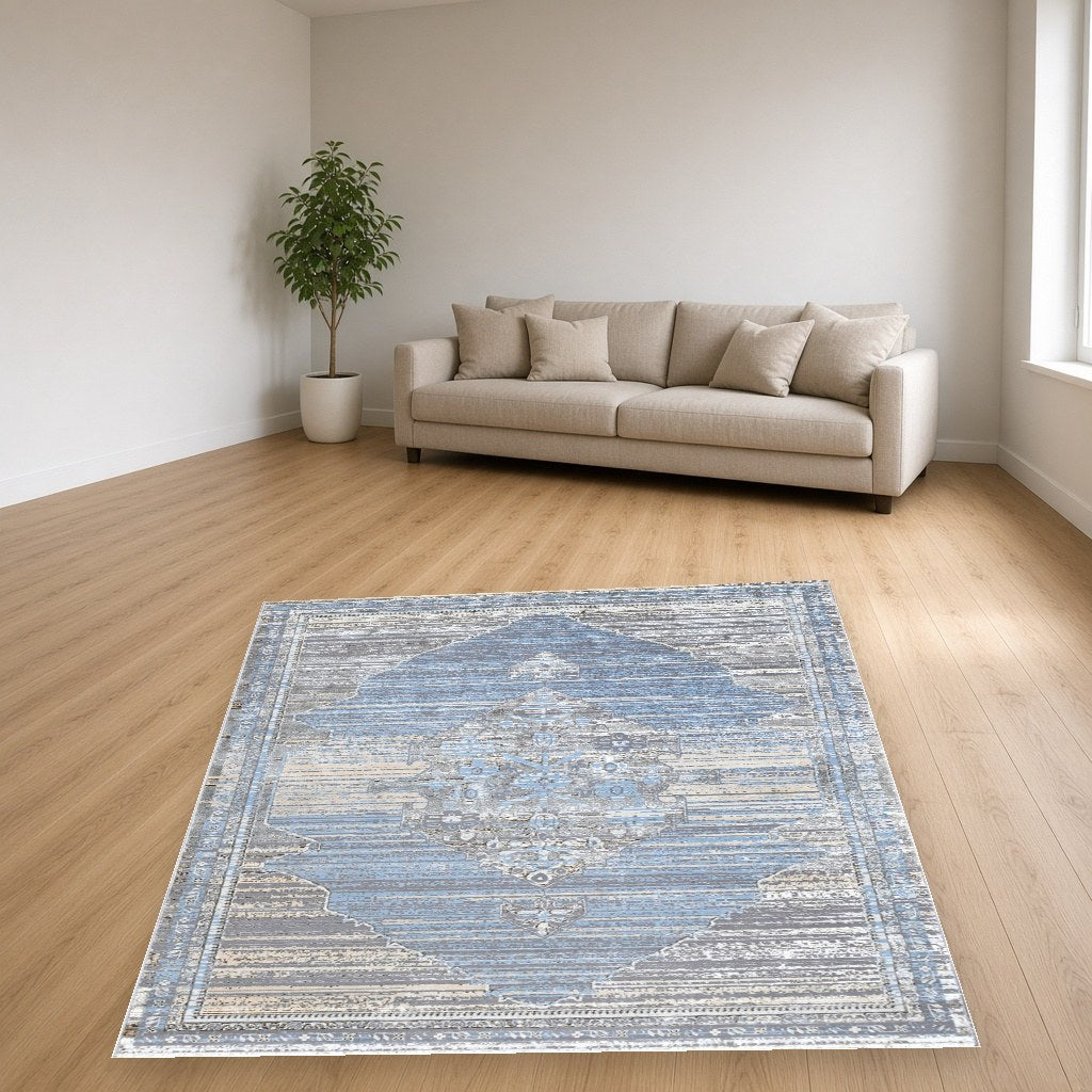 Iron Center Medallion Modern Area Rug in a living room