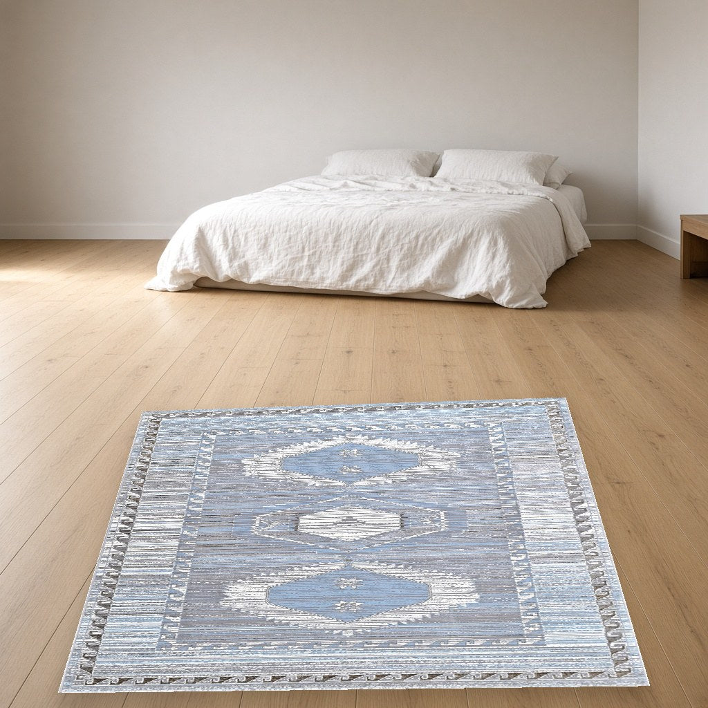 Iron Diamond Border Modern Area Rug in a bedroom
