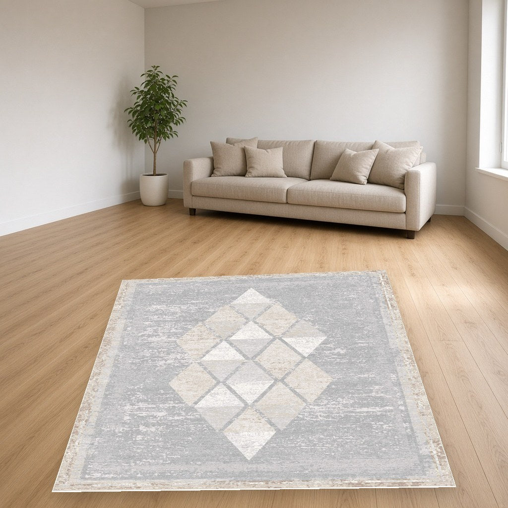 Iron Diamond Grid Modern Area Rug in a living room