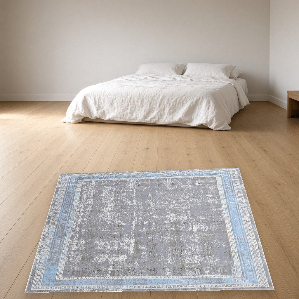 Iron Greek Key Modern Area Rug in a bedroom