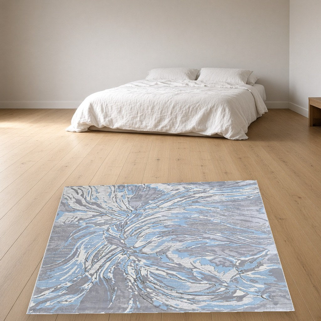 Iron Leaf Splash Modern Area Rug in a bedroom