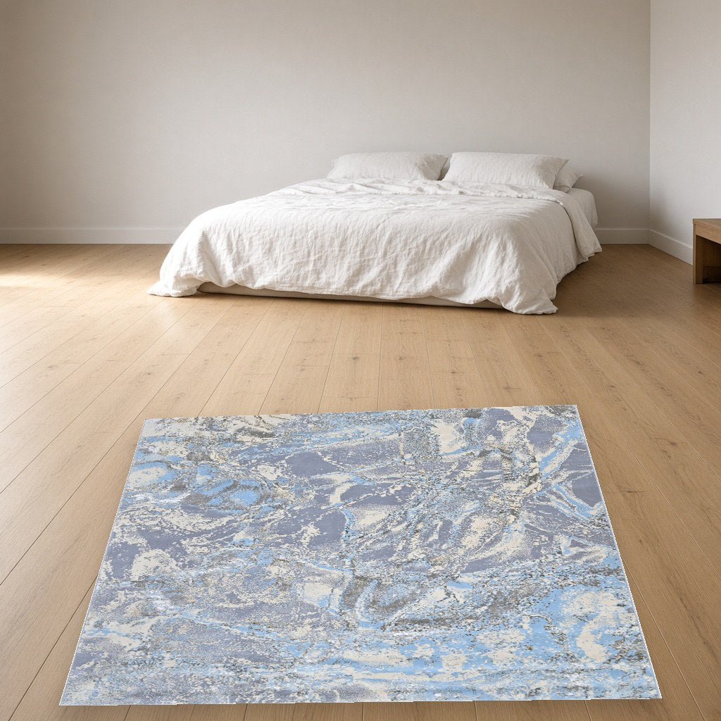 Iron Marble Cloud Modern Area Rug in a bedroom
