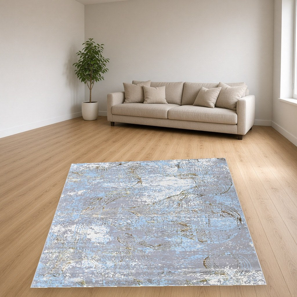 Iron Marble Swirl Modern Area Rug in a living room