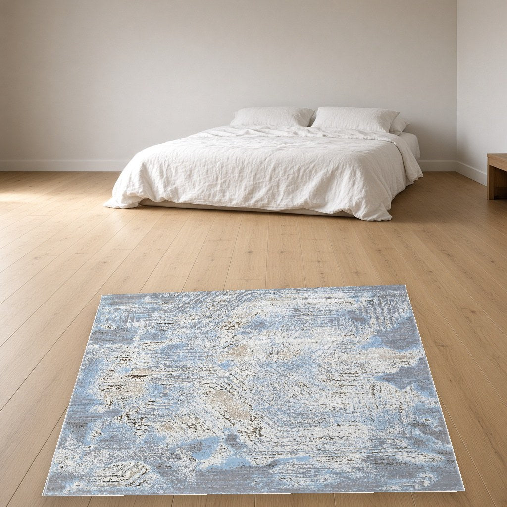 Iron Pale Wash Modern Area Rug in a bedroom