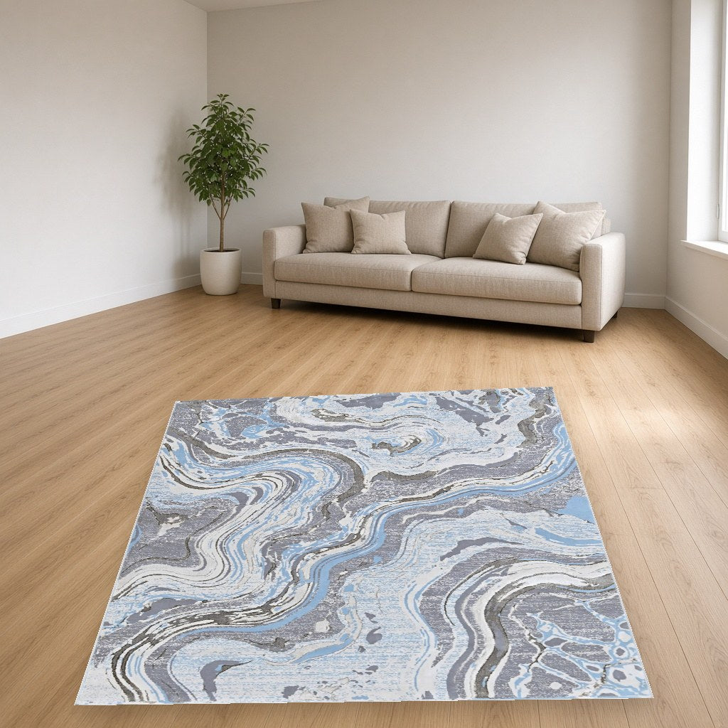 Iron Soft Marble Modern Area Rug in a living room