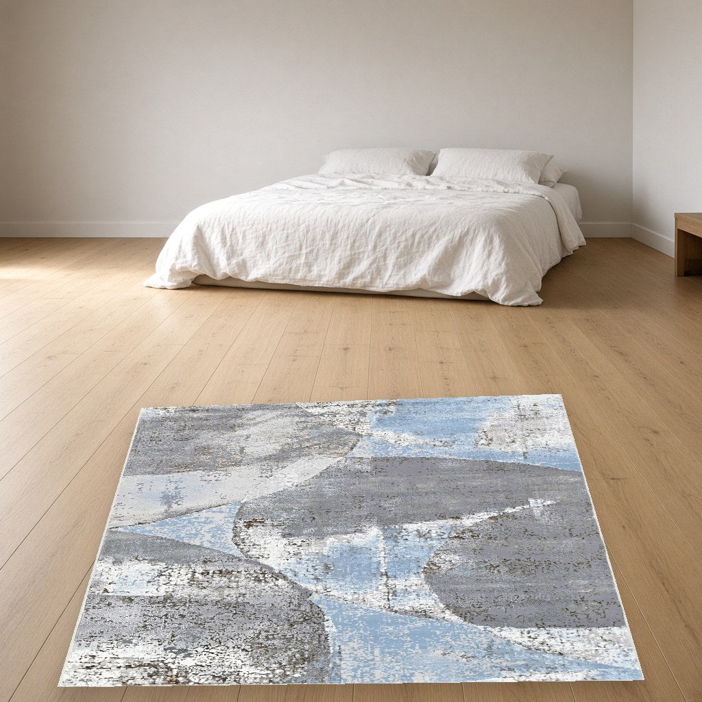 Iron Stone Block Modern Area Rug in a bedroom