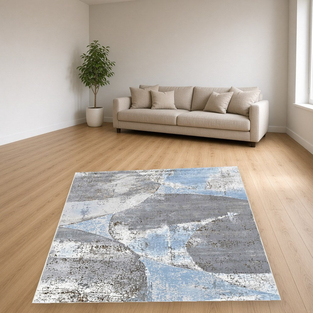 Iron Stone Block Modern Area Rug in a living room