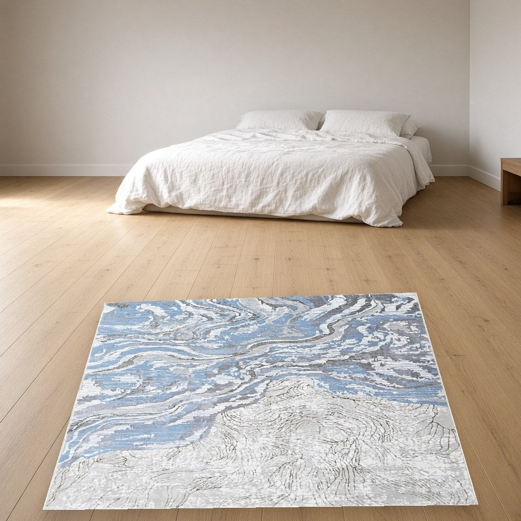 Iron Stone Streak Modern Area Rug in a bedroom