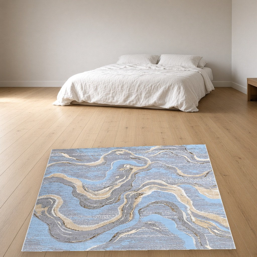 Iron Wave Marble Modern Area Rug in a bedroom