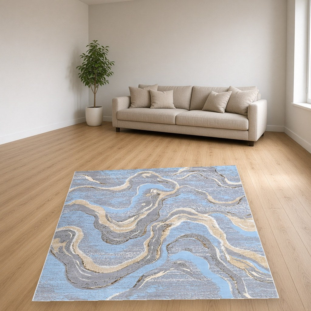 Iron Wave Marble Modern Area Rug in a living room