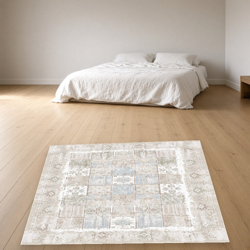 Multi Vintage Medallion Modern Area Rug in a bedroom
