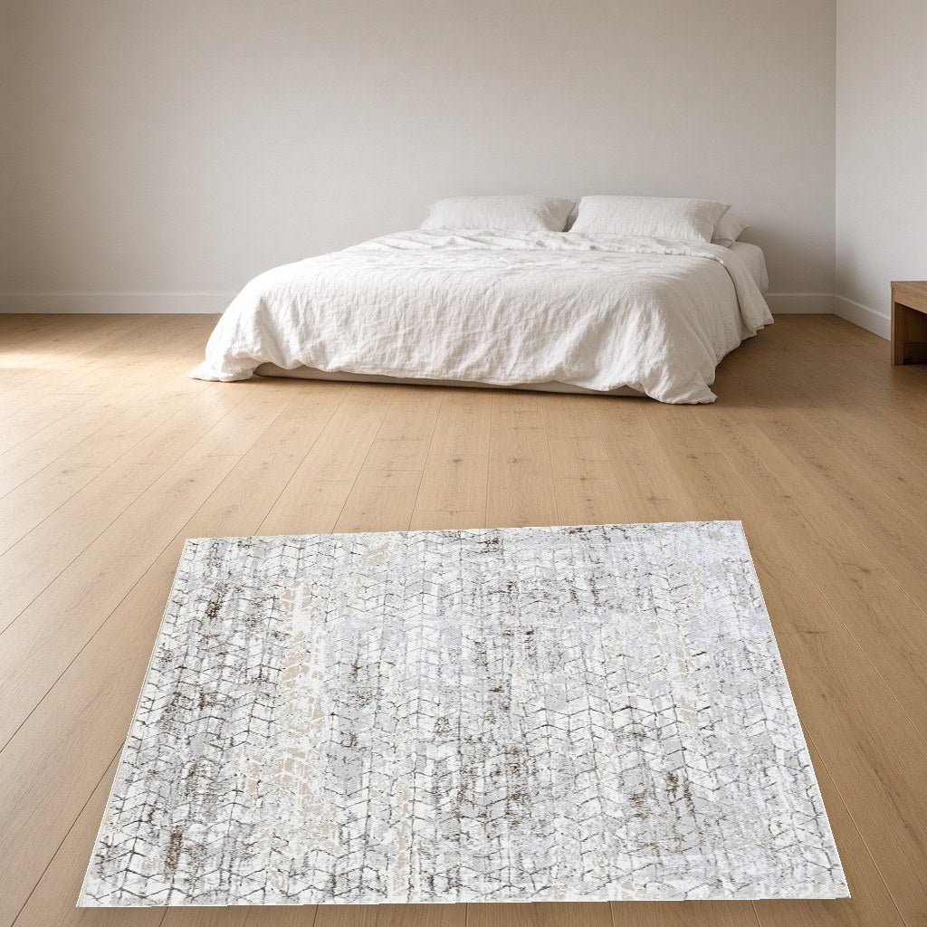 Pearl Abstract Splash Modern Area Rug in a bedroom