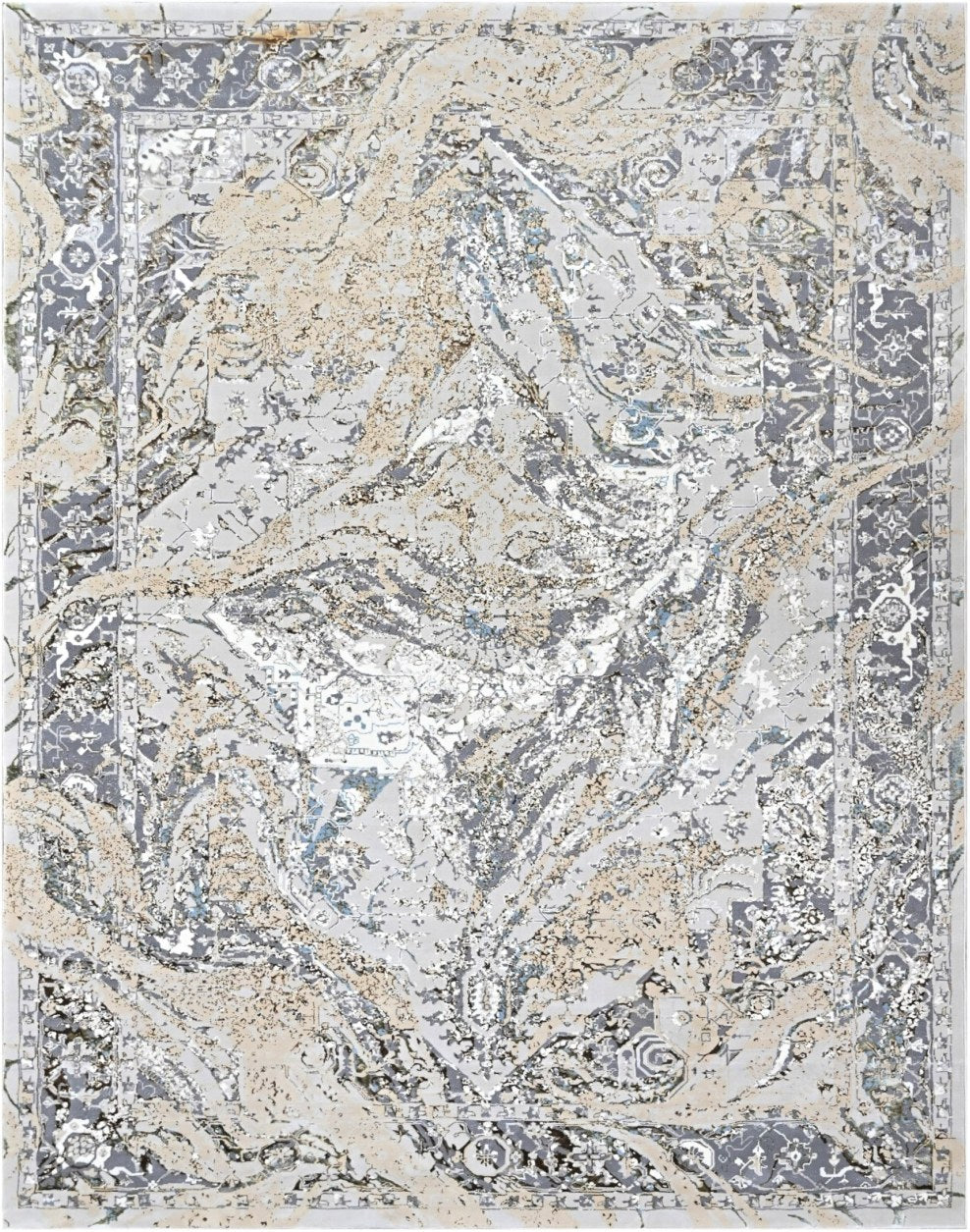 Pearl Botanical Leaf Modern Area Rug, flat view