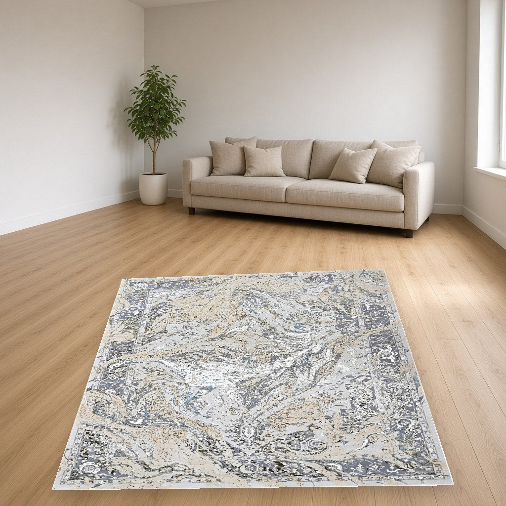 Pearl Botanical Leaf Modern Area Rug in a living room