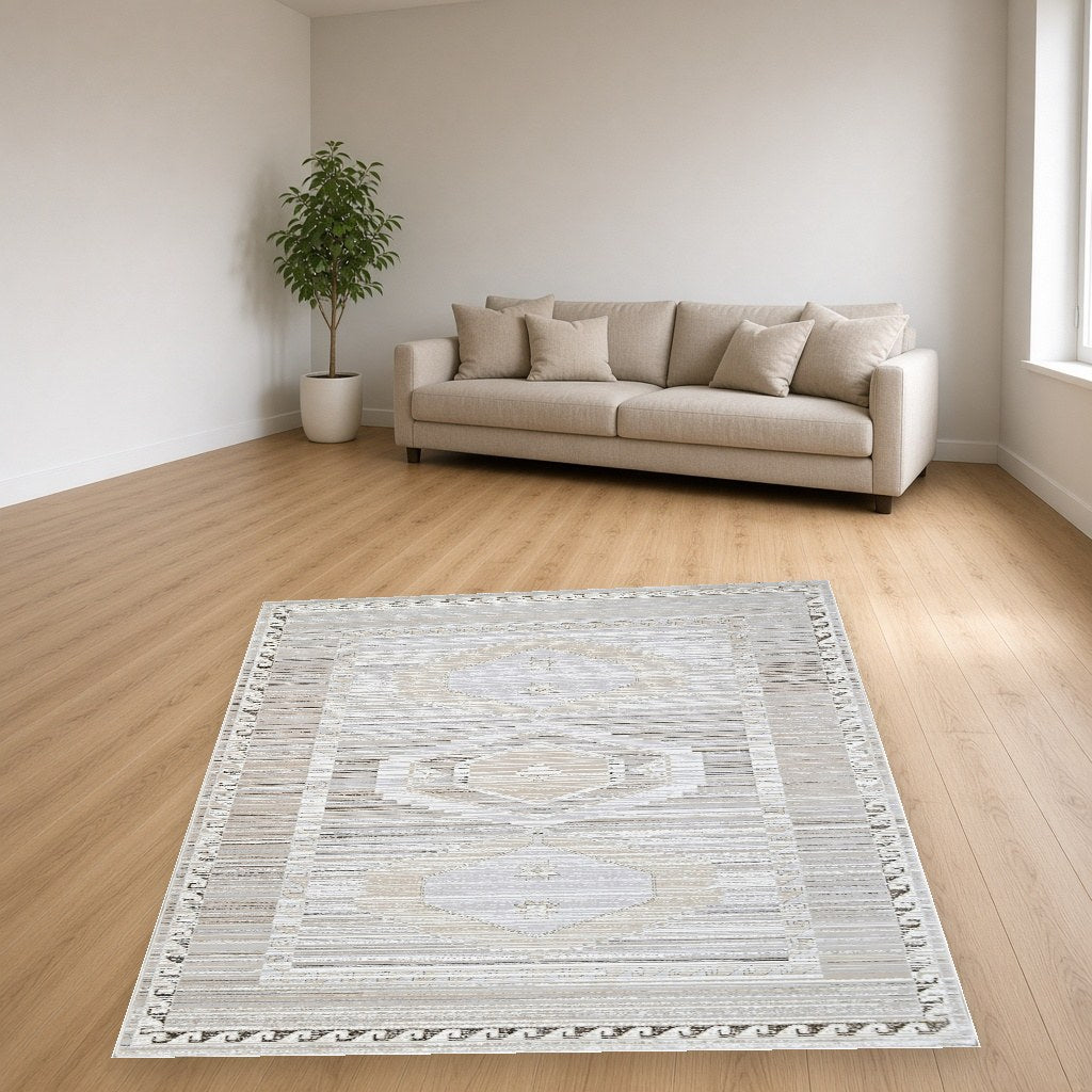 Pearl Diamond Border Modern Area Rug in a living room