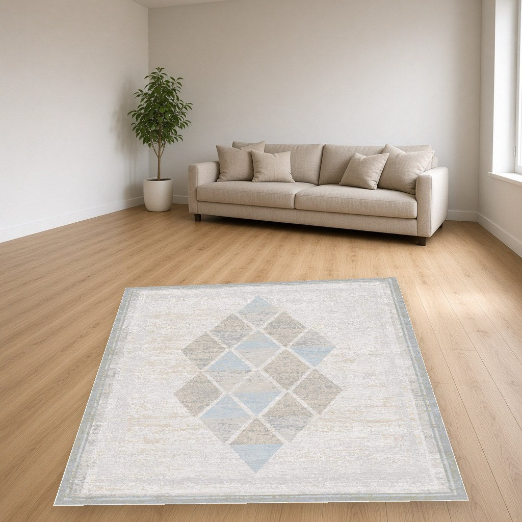 Pearl Diamond Grid Modern Area Rug in a living room